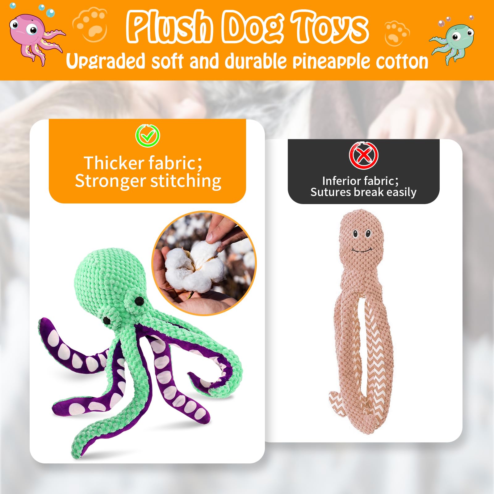 Squeaky Octopus Plush Dog Toy  - Indestructible Dog Chew Toy recension och pris